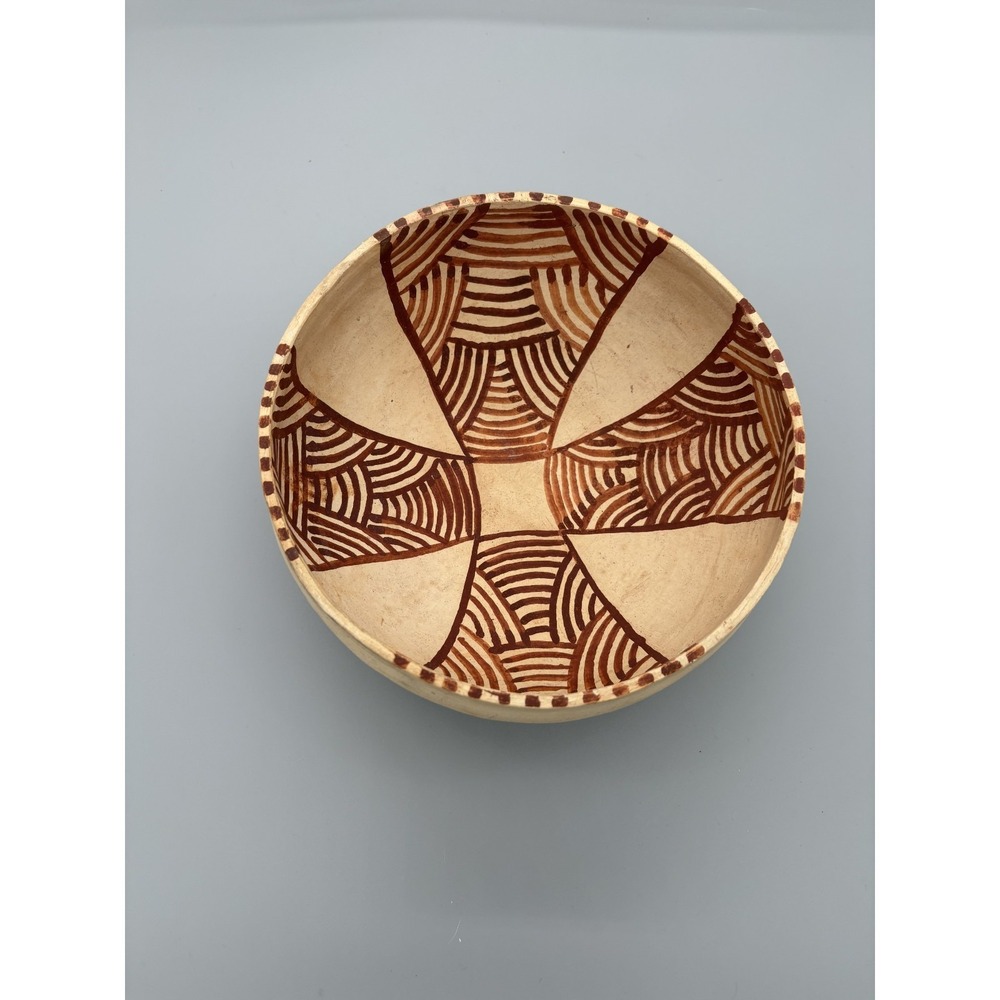 Vintage Wooden Pottery Bowl Beige & Brown Handmade Home Decor 7" x 3.5" - Picture 4 of 10